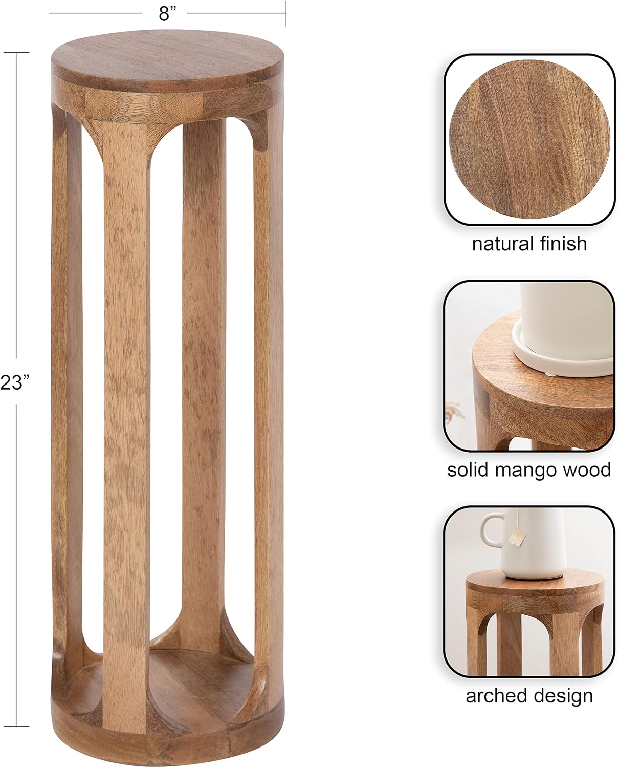 Dahl Wooden Round Drink Table / Natural / 8 x 8 x 23