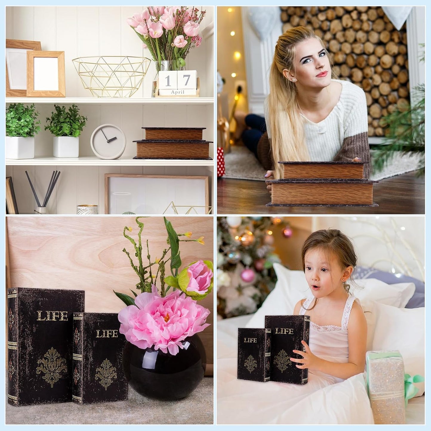 Decorative Book Box Wood Faux Book Box / 2books / Set of 2