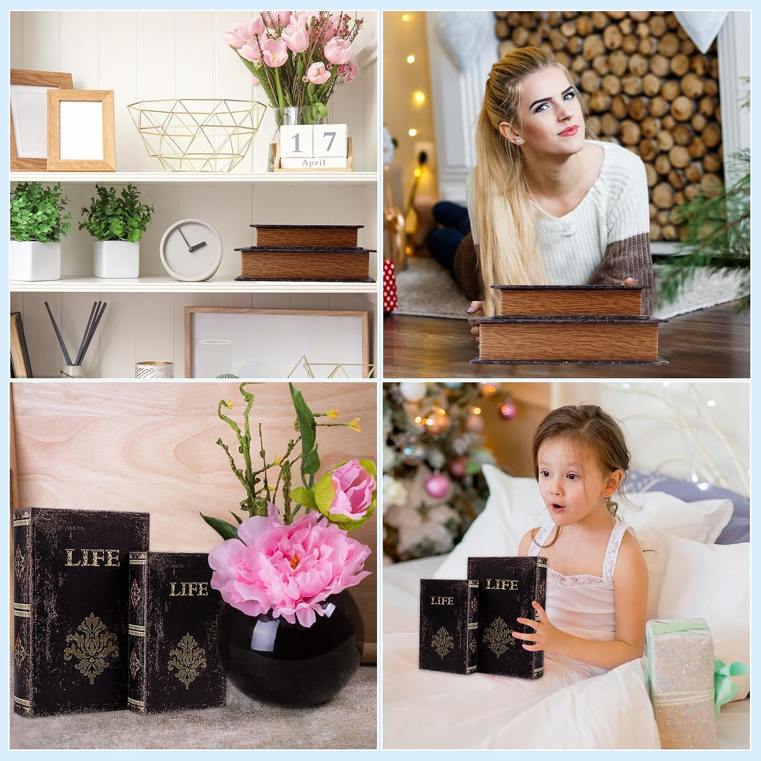 Decorative Book Box Wood Faux Book Box / 2books / Set of 2
