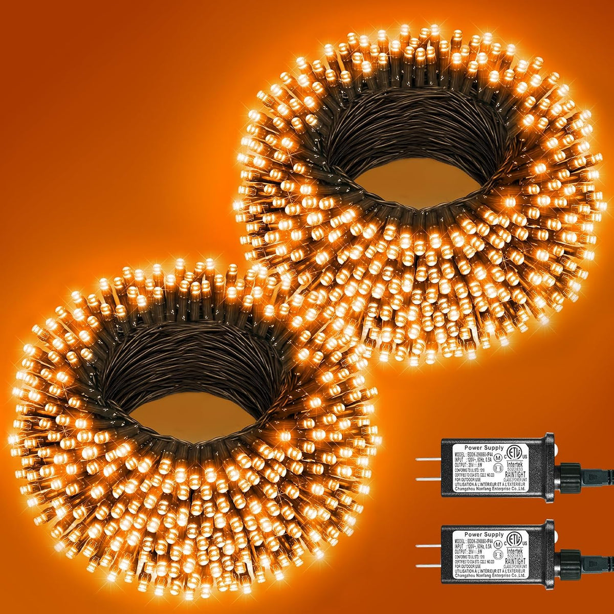 2 Pack Halloween Lights Outdoor, Total 200FT 600 LED Orange String Lights