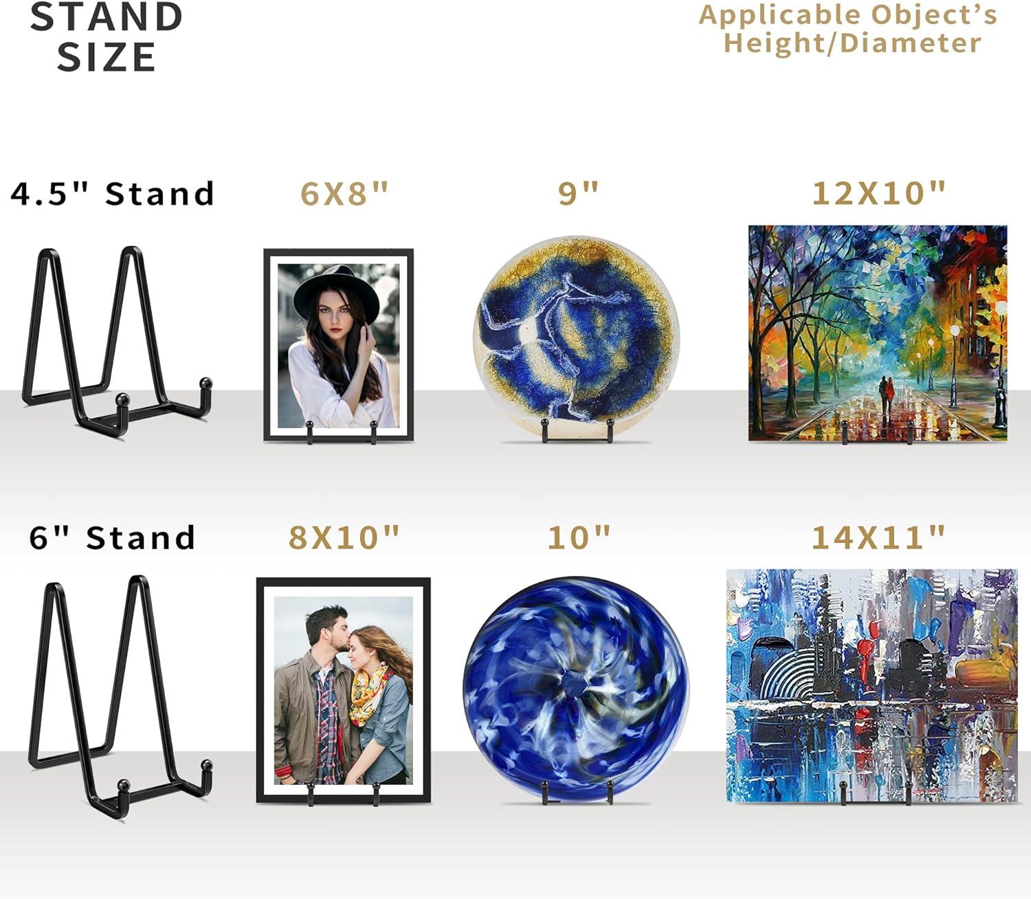 Metal Square Picture Frame Easel Stands for Plates / 6 Inch / Black / Set of 2