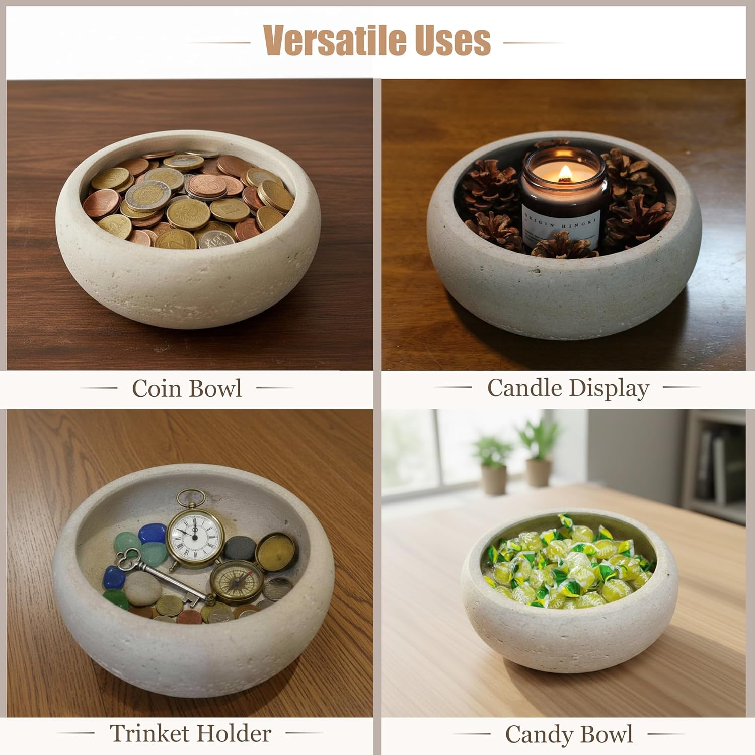 Candle / 7.5" Stone Candy Bowl / Natural