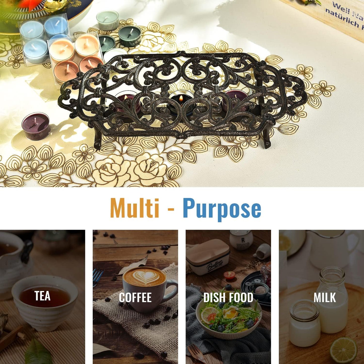 Sungmor Heavy Duty Cast Iron Teapot Dish Warmer Stable Holder for Tealight Stand | Tealight Warmer Decorative Stove for