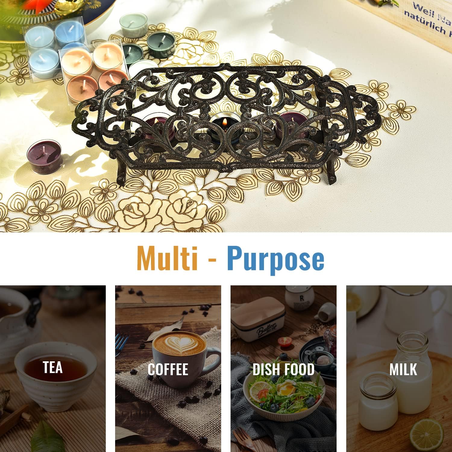 Sungmor Heavy Duty Cast Iron Teapot Dish Warmer Stable Holder for Tealight Stand | Tealight Warmer Decorative Stove for