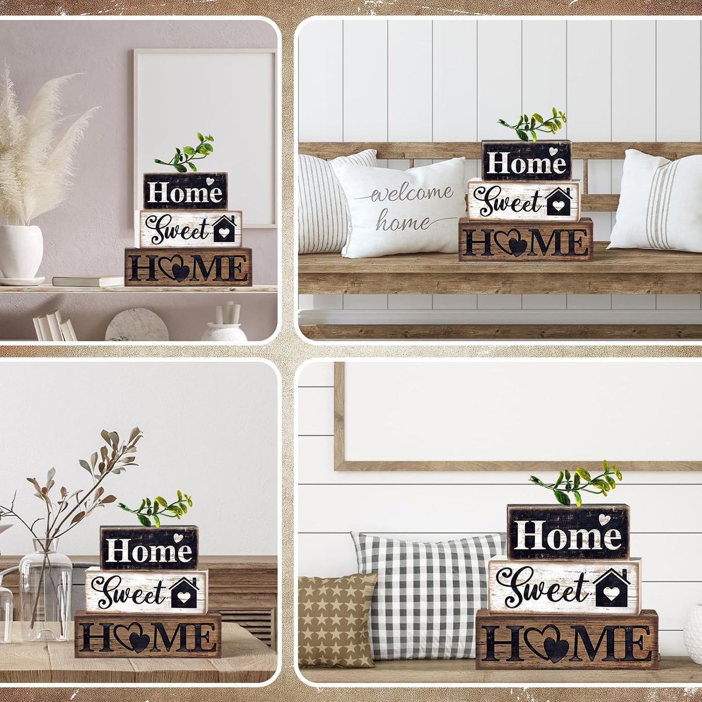 Farmhouse Wooden Tabletop Decor Farmhouse Tiered Tray Decor Rustic / Sweet Home / Set of 4