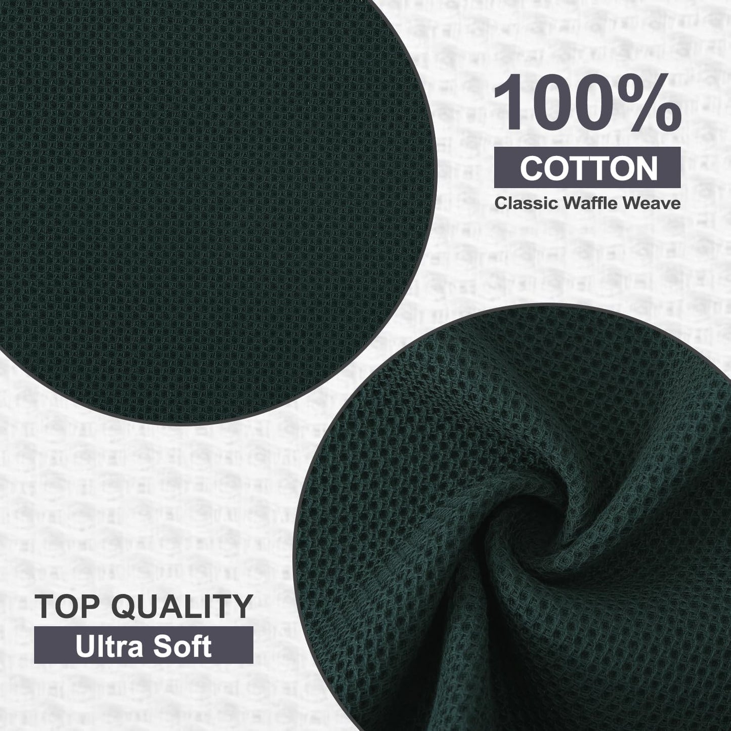 Kitinjoy Cotton Waffle 12-Pack Kitchen Towels, 12" x 12", Blackish Green | Ultra Absorbent, Super Soft, lightweight
