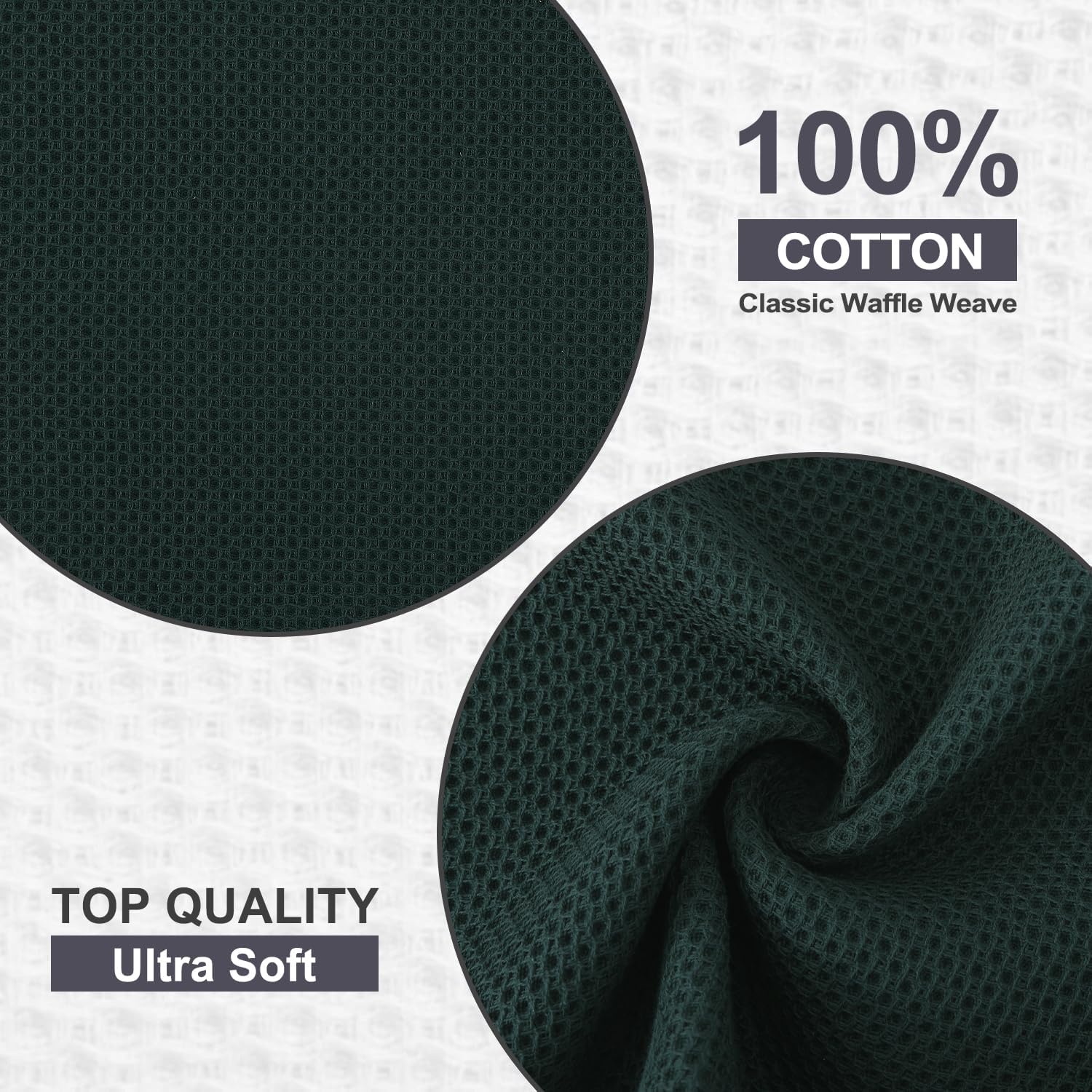 Kitinjoy Cotton Waffle 12-Pack Kitchen Towels, 12" x 12", Blackish Green | Ultra Absorbent, Super Soft, lightweight