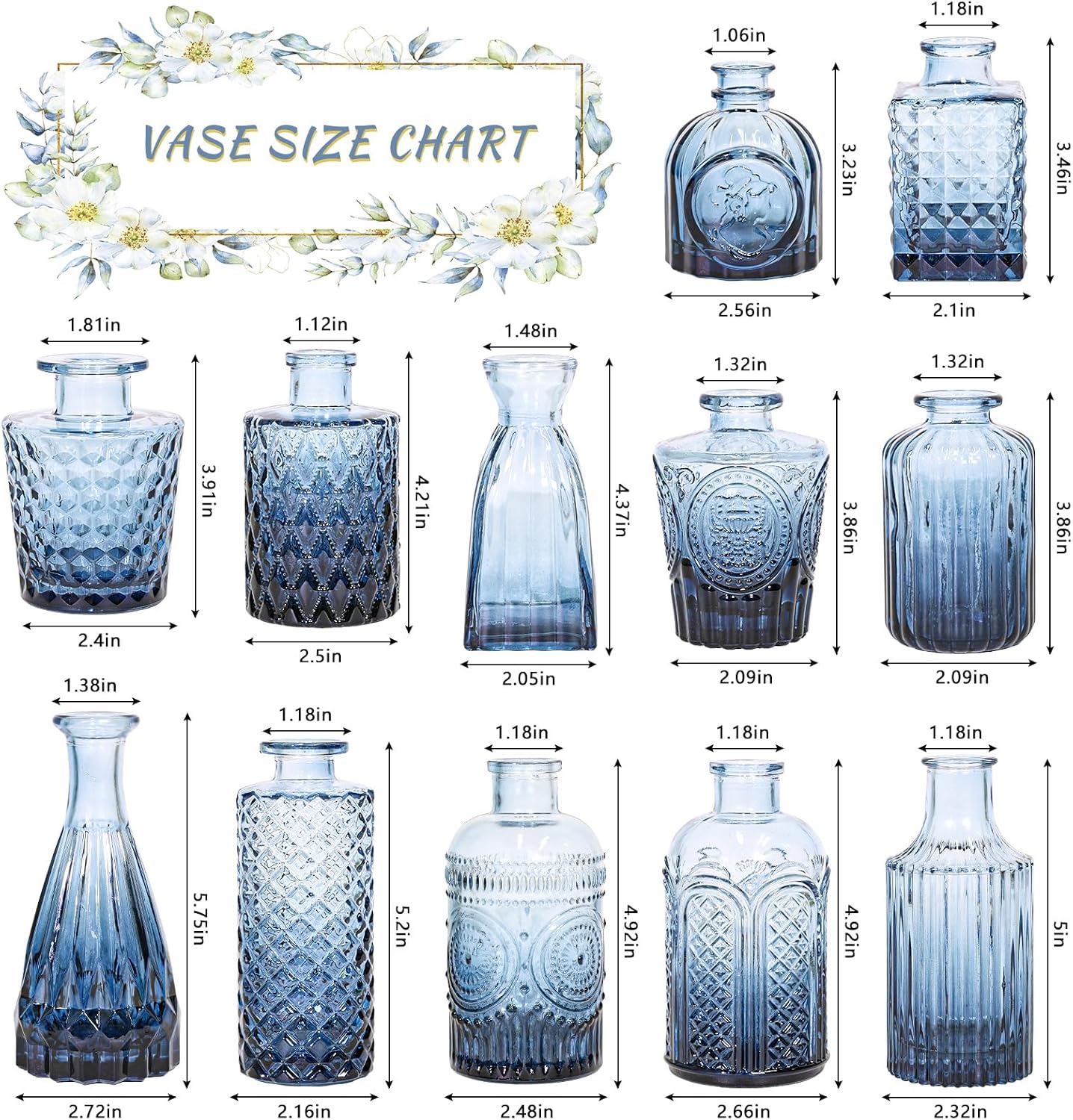 Glass Bud Vase / Blue / Set of 12