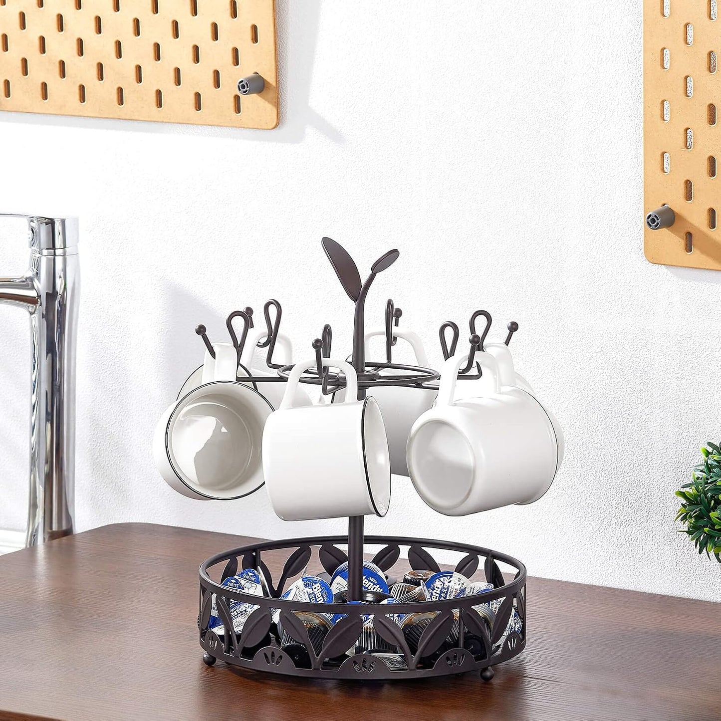 ALLCENER Mug Tree Countertop, Rotatable Mug Holder Stand with 6 Hooks for Coffee Bar Counter Cabinets and Kitchen
