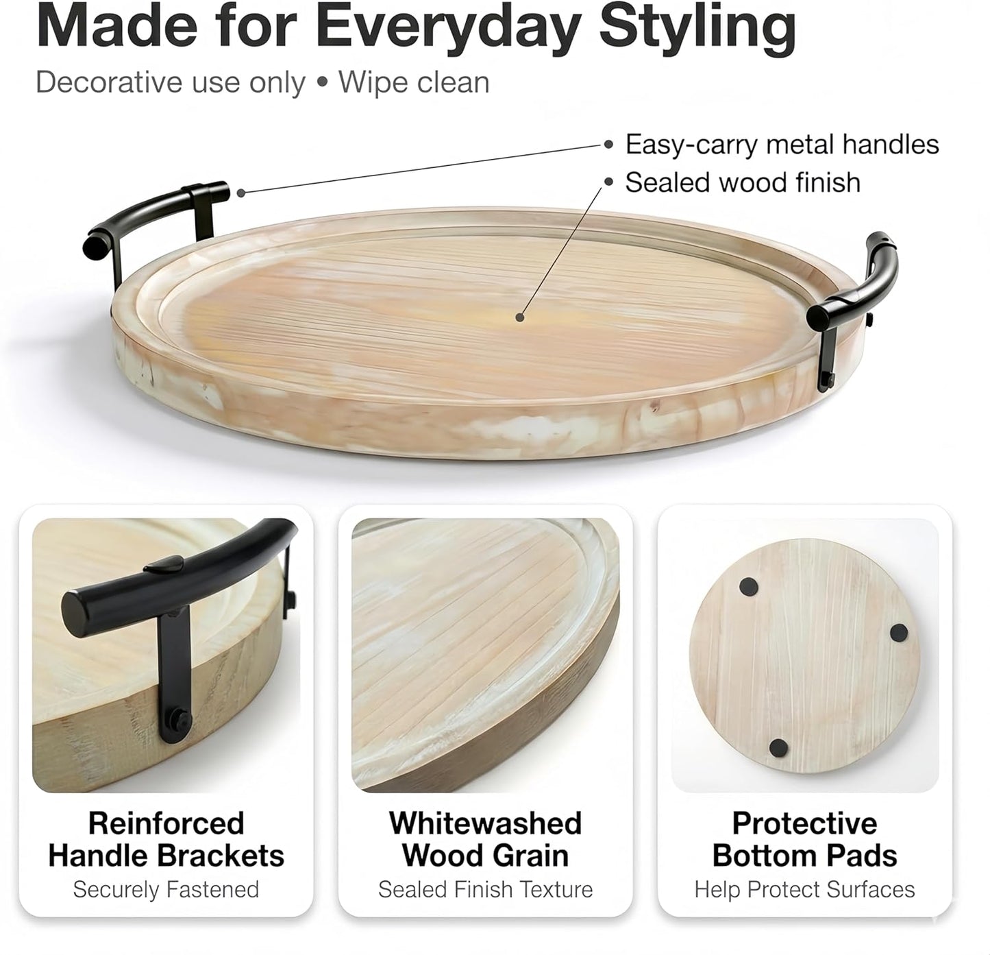 13" Round Decorative Wood Tray