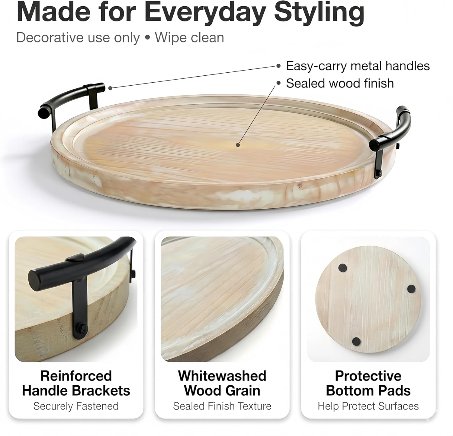 13" Round Decorative Wood Tray