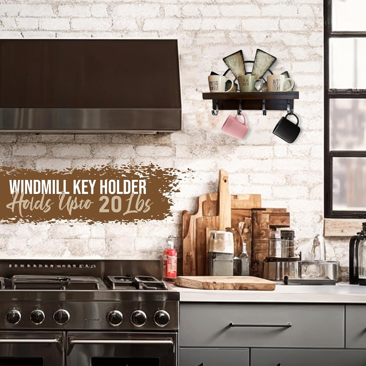 Windmill Key Holder Wall Mount / Brown