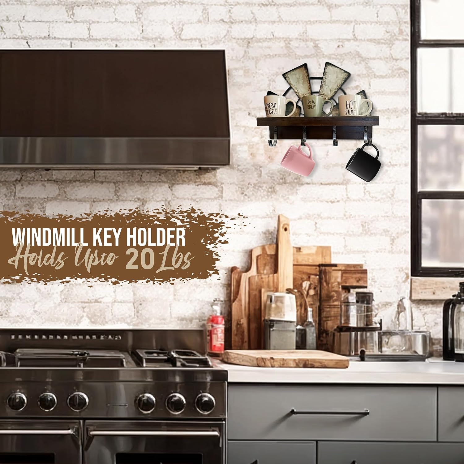 Windmill Key Holder Wall Mount / Brown