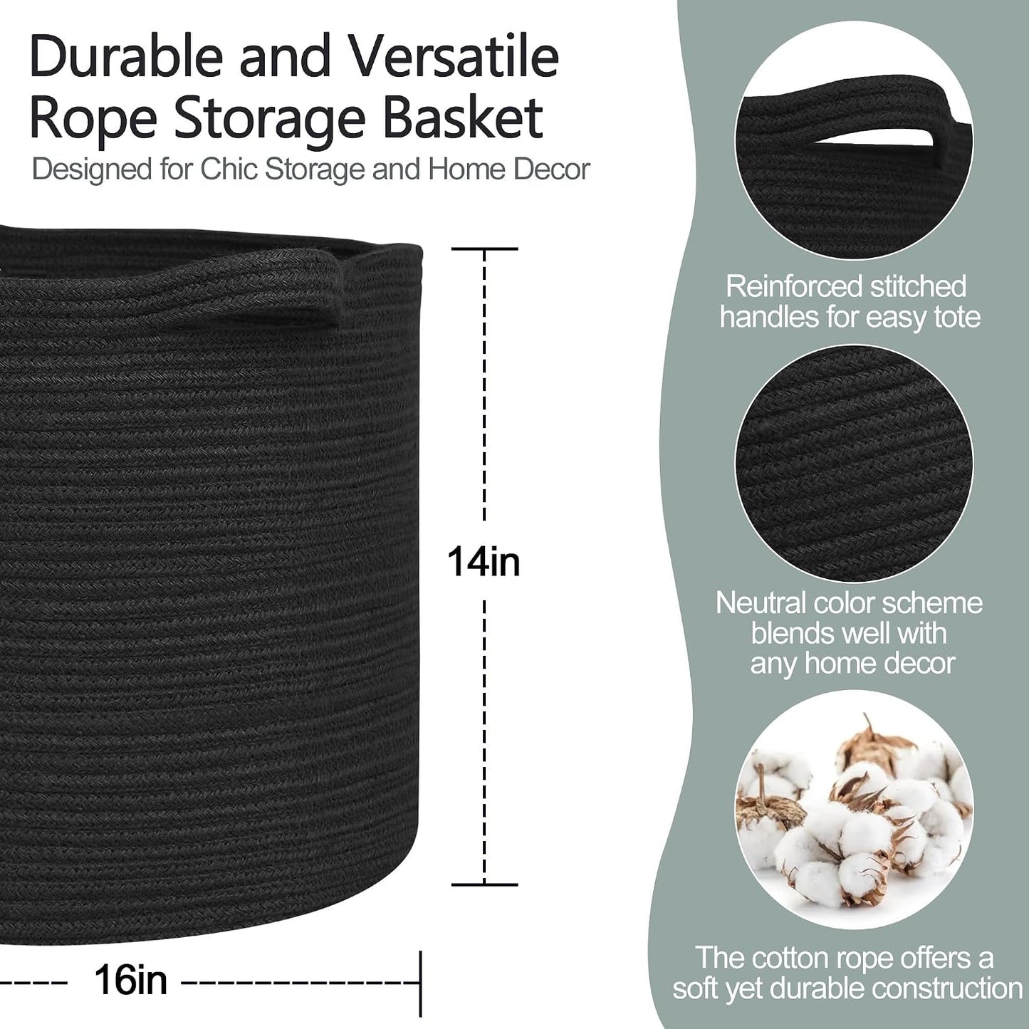 Large Storage Basket / Black / 16 x 14