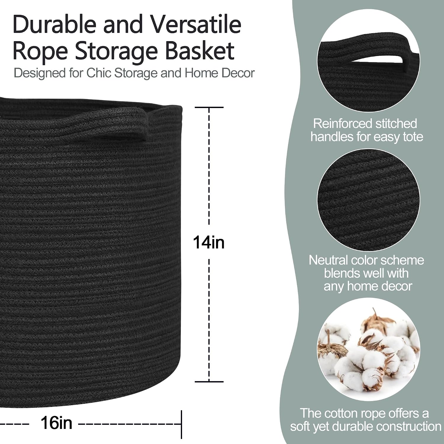 Large Storage Basket / Black / 16 x 14
