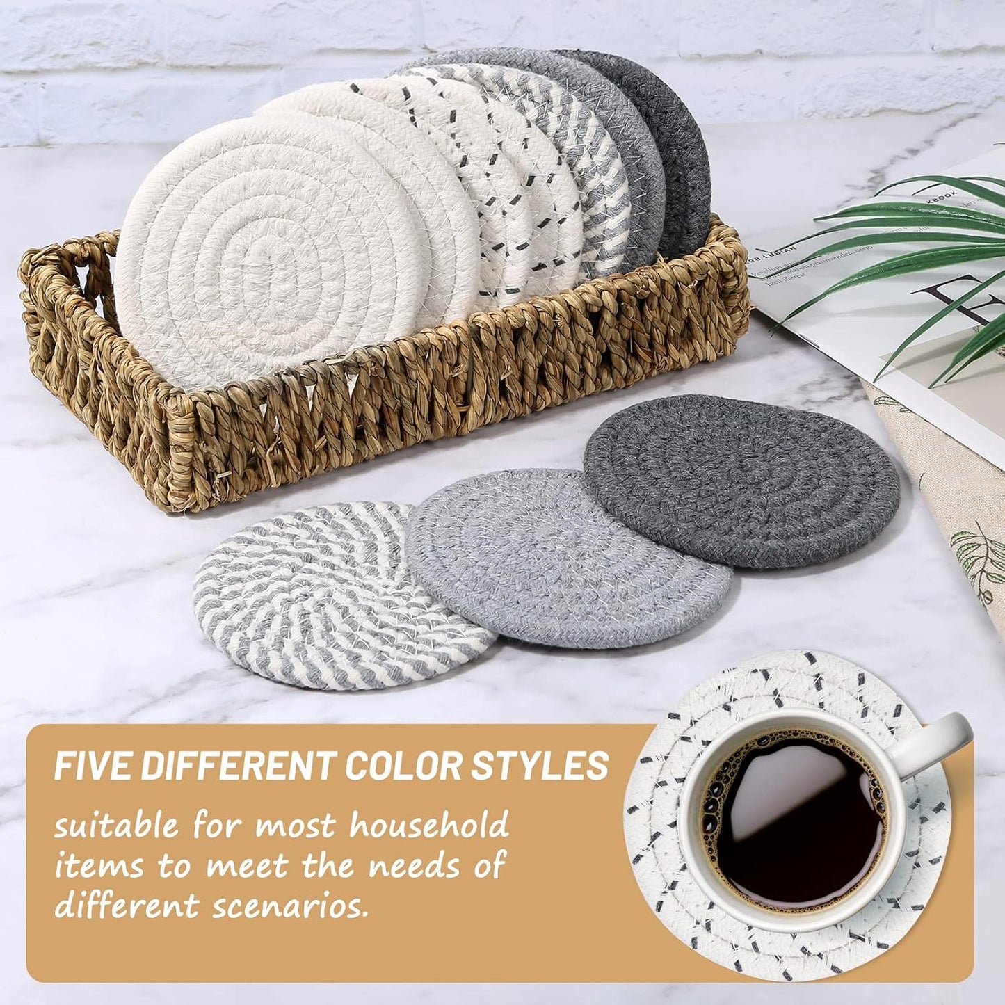 Basket / Minimalist Cotton Woven Coaster Set / Set of 10