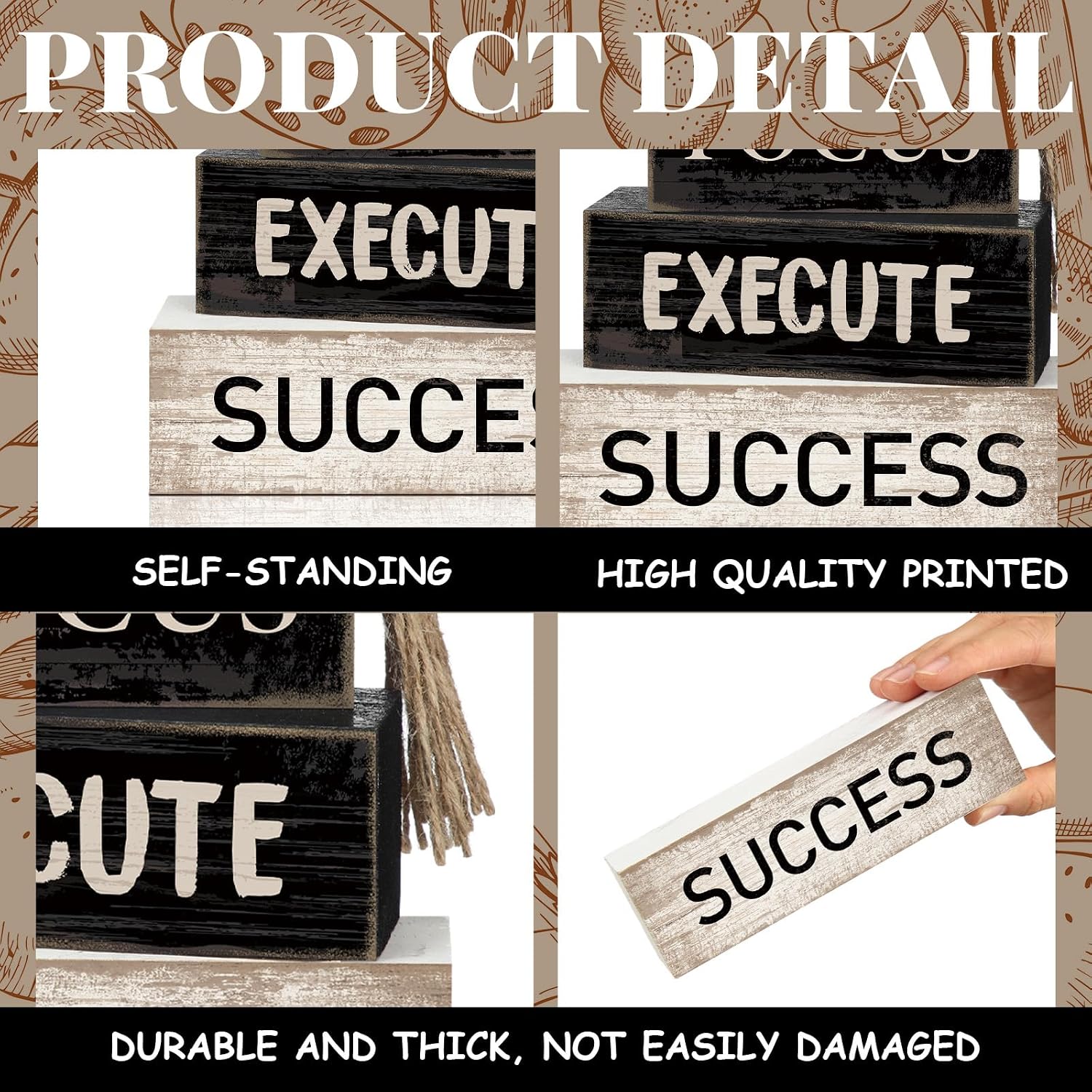 Motivational Desk Decor Wooden Office Decor Inspirational Tiered Tray / Success / Set of 4