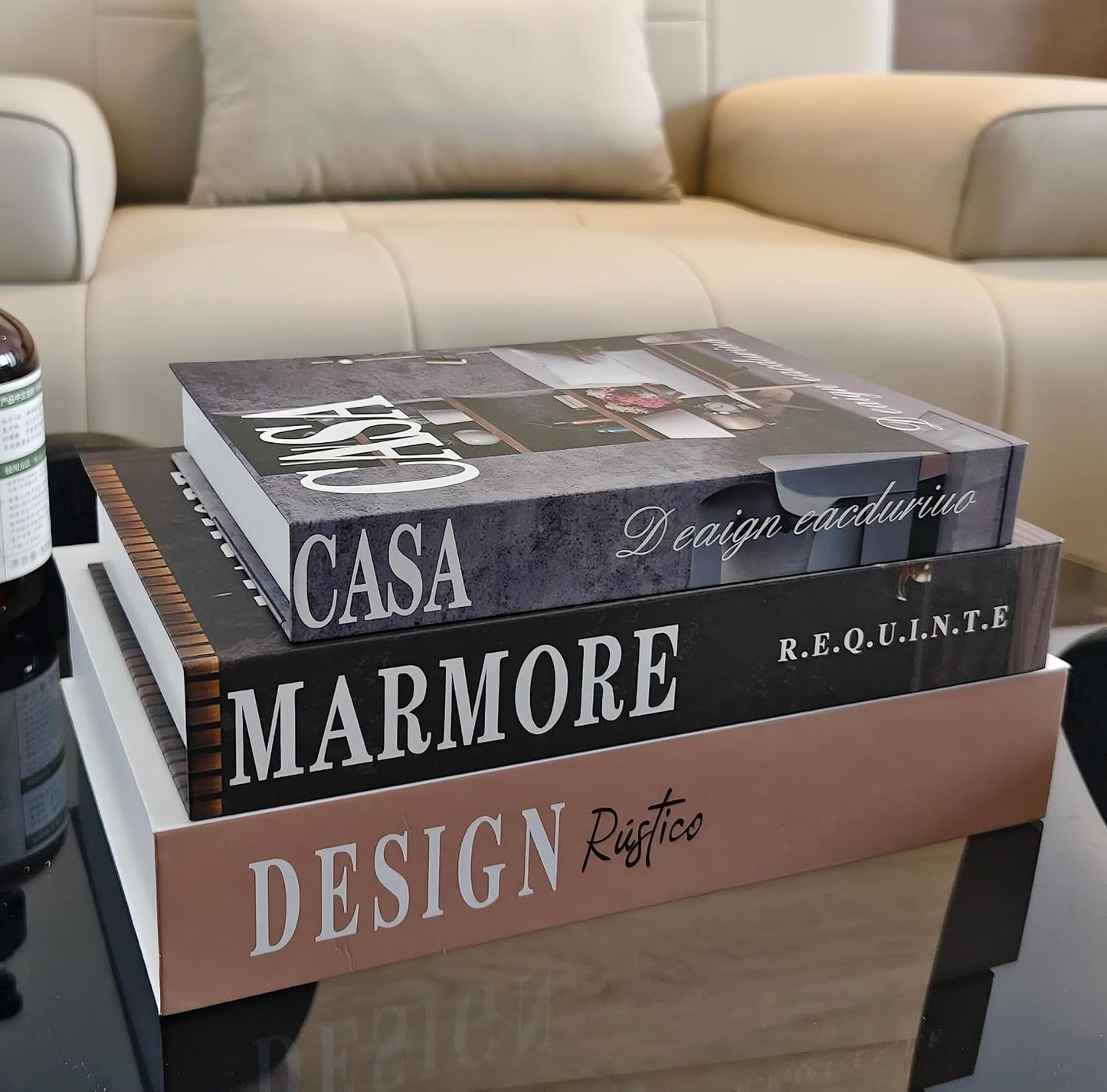 Aesthetic Faux Book Storage Box for Coffee / Modern White-gray-brown / Set of 3