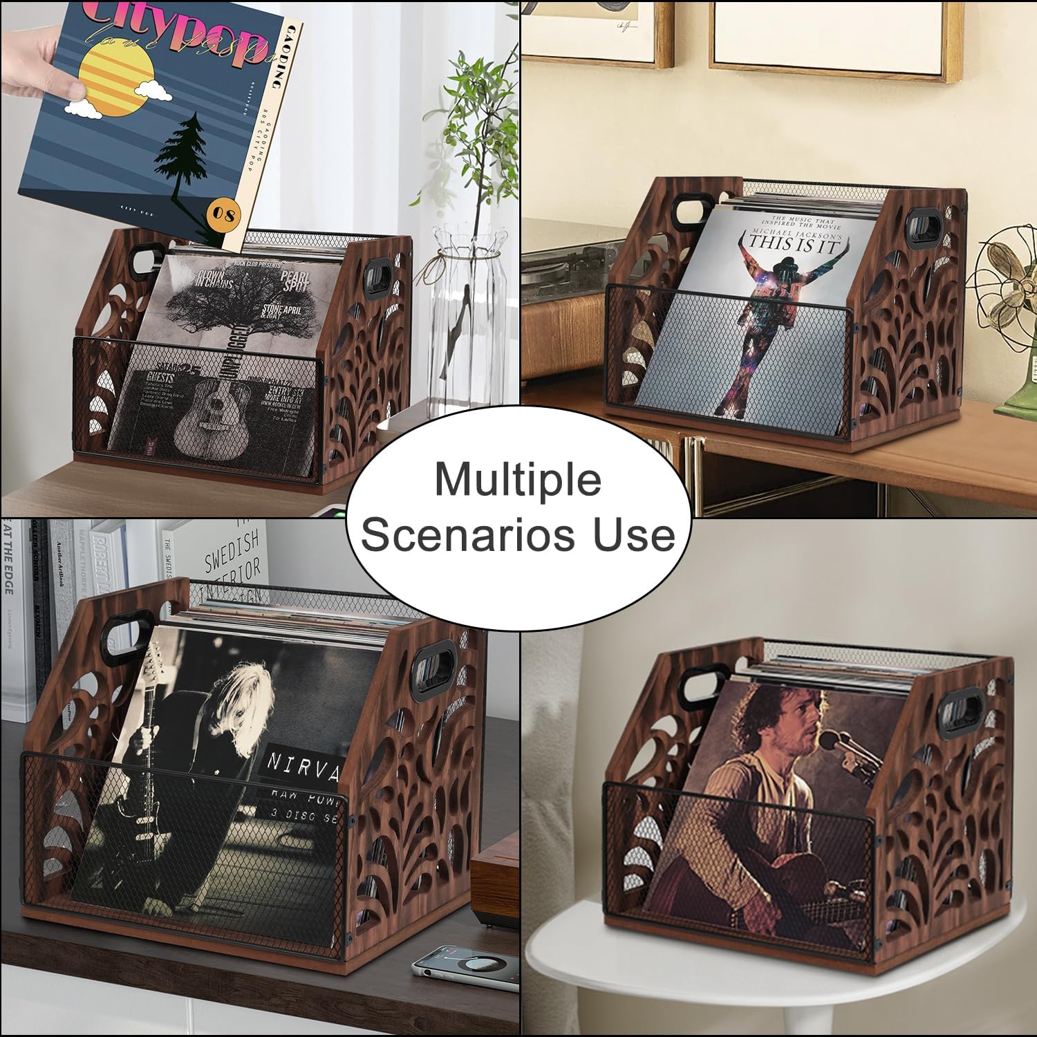 Vinyl Record Storage, Wooden Record Holder, Magazine Holder, Magazine Rack for Desktop and Home Office, Record Crate