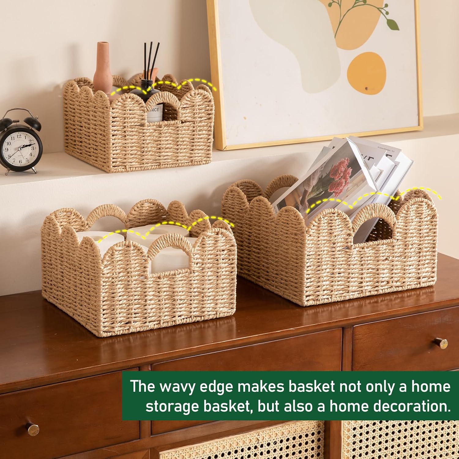 Scalloped Wicker Baskets / Yellow
