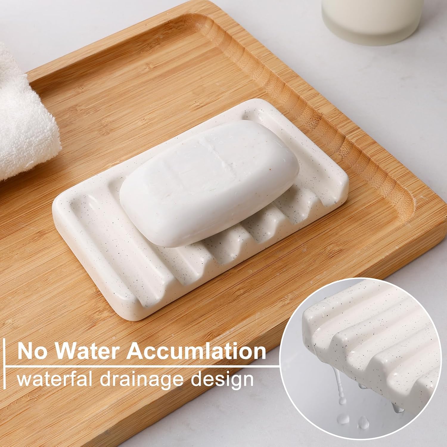 BosilunLife Striped Beige Ceramic Bathroom Accessories Set of 4 | Bathroom Decor Sets Accessories Bathroom Lotion Soap
