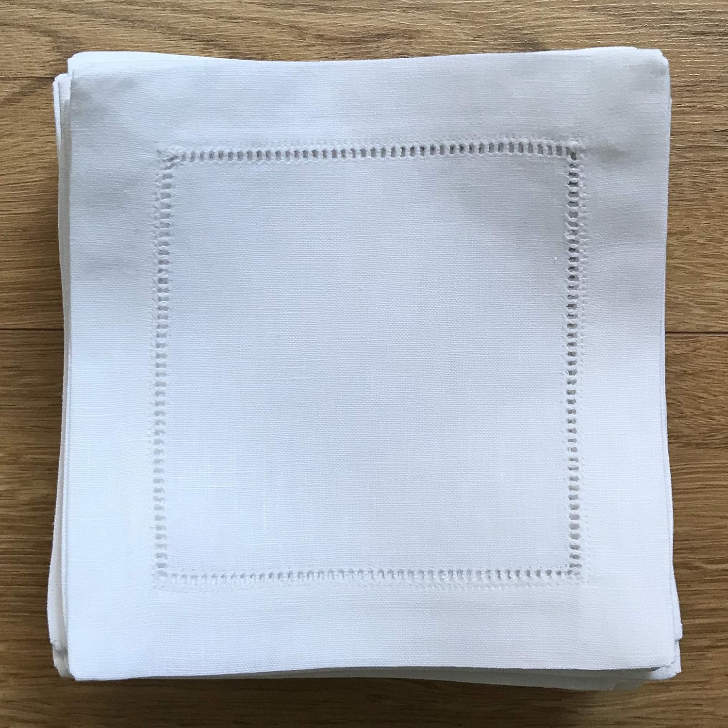 White Linen Cocktail Napkin 6"x6" Set of 50 Linen Cloth Napkin Coasters-Ladder Hemstitch 100% Linen Beverage Party