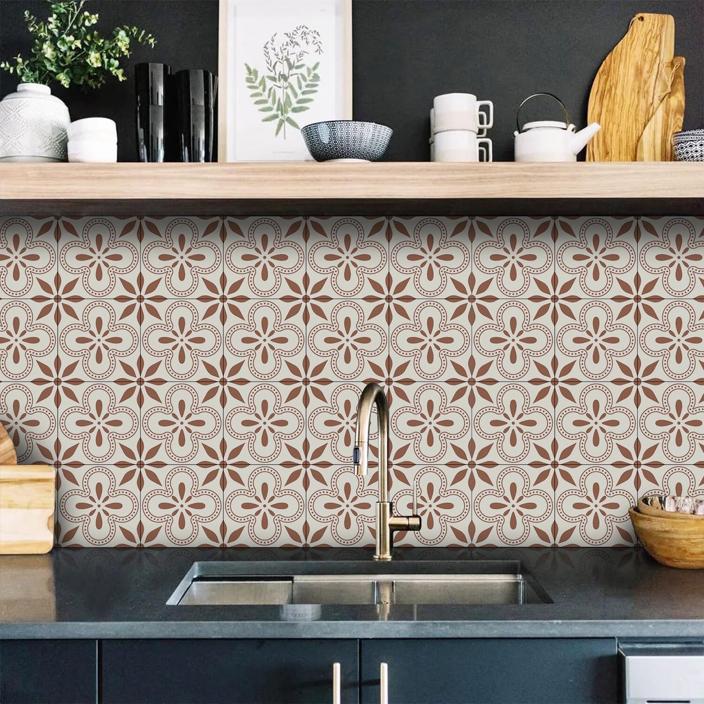 Tile Sticker Self Adhesive Wall Decals Peel and Stick Kitchen / Art-230 / 5.9 x 5.9 / Set of 12