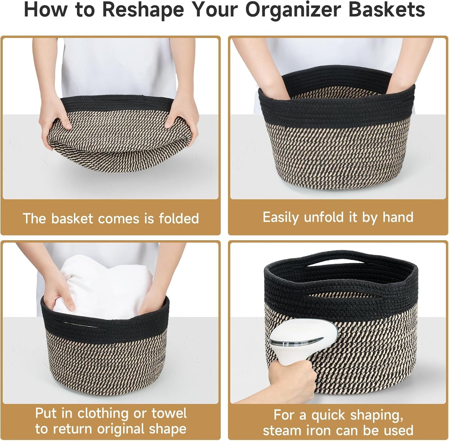 Round Woven Basket / Eight Black / Set of 3
