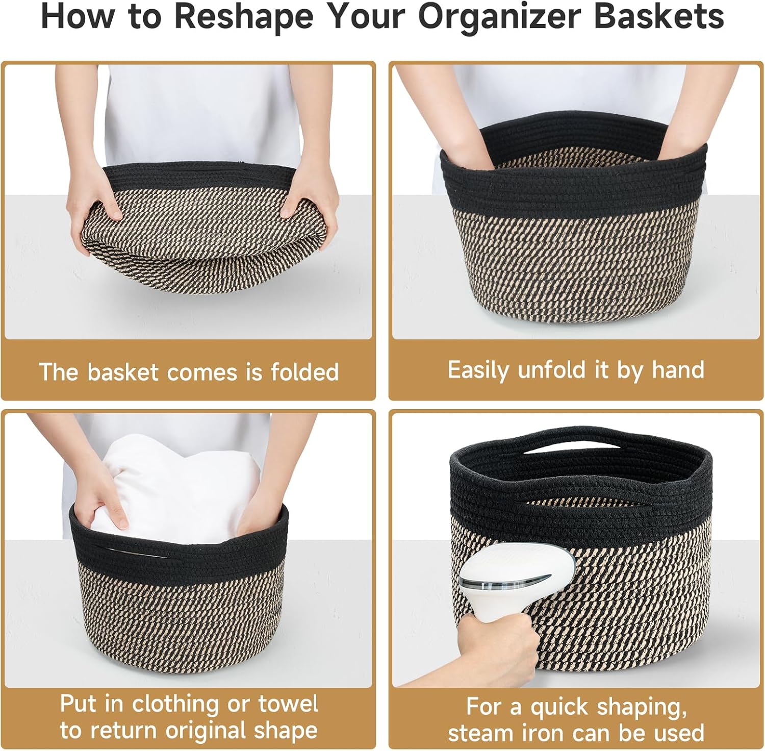 Round Woven Basket / Eight Black / Set of 3