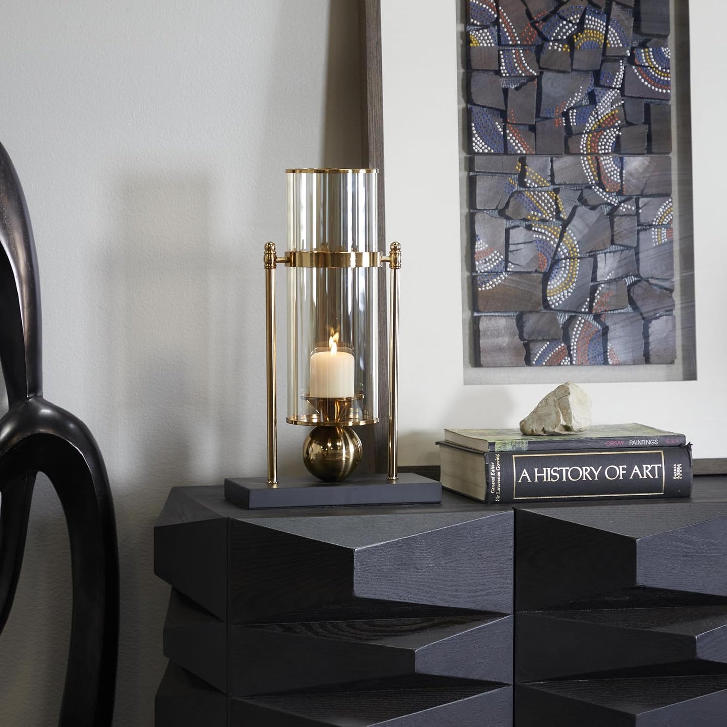 CosmoLiving by Cosmopolitan Metal Hurricane Lamp 10" x 5" x 17" | Warm table glow, candle stands with ball accent