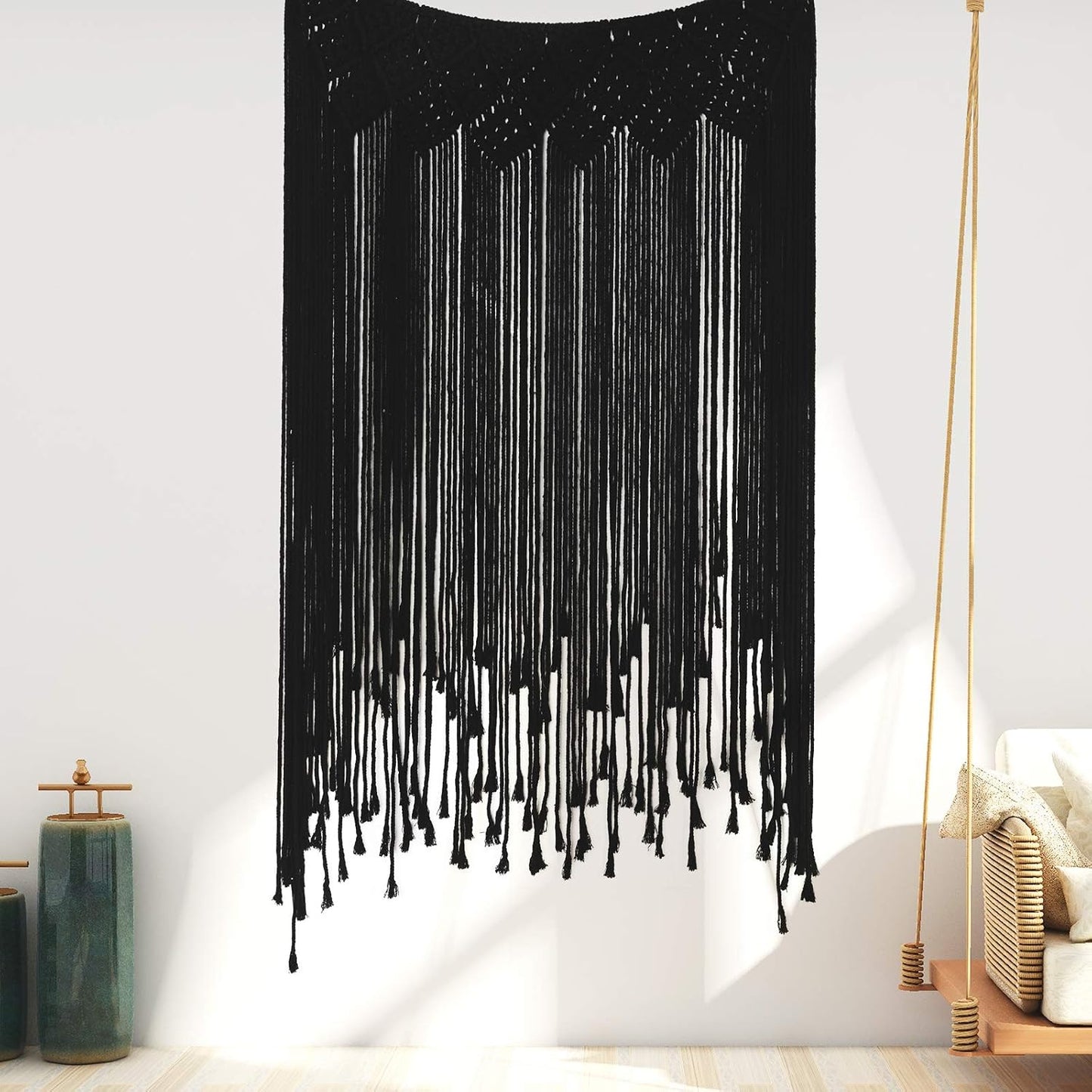Macrame Wall Hanging Modern Chic Woven Wall Art Tapestry Boho Wedding Living Room Gallery / Black