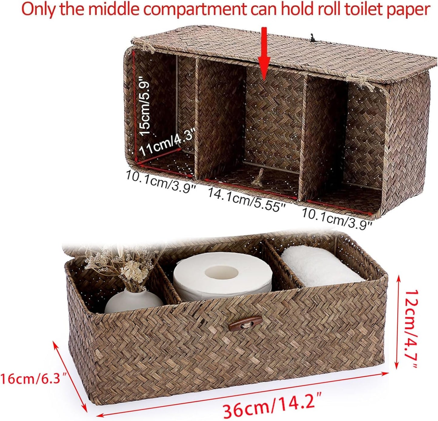Lid Toilet Tank Basket Holder Handwoven Wicker Basket Home Organizer Bin