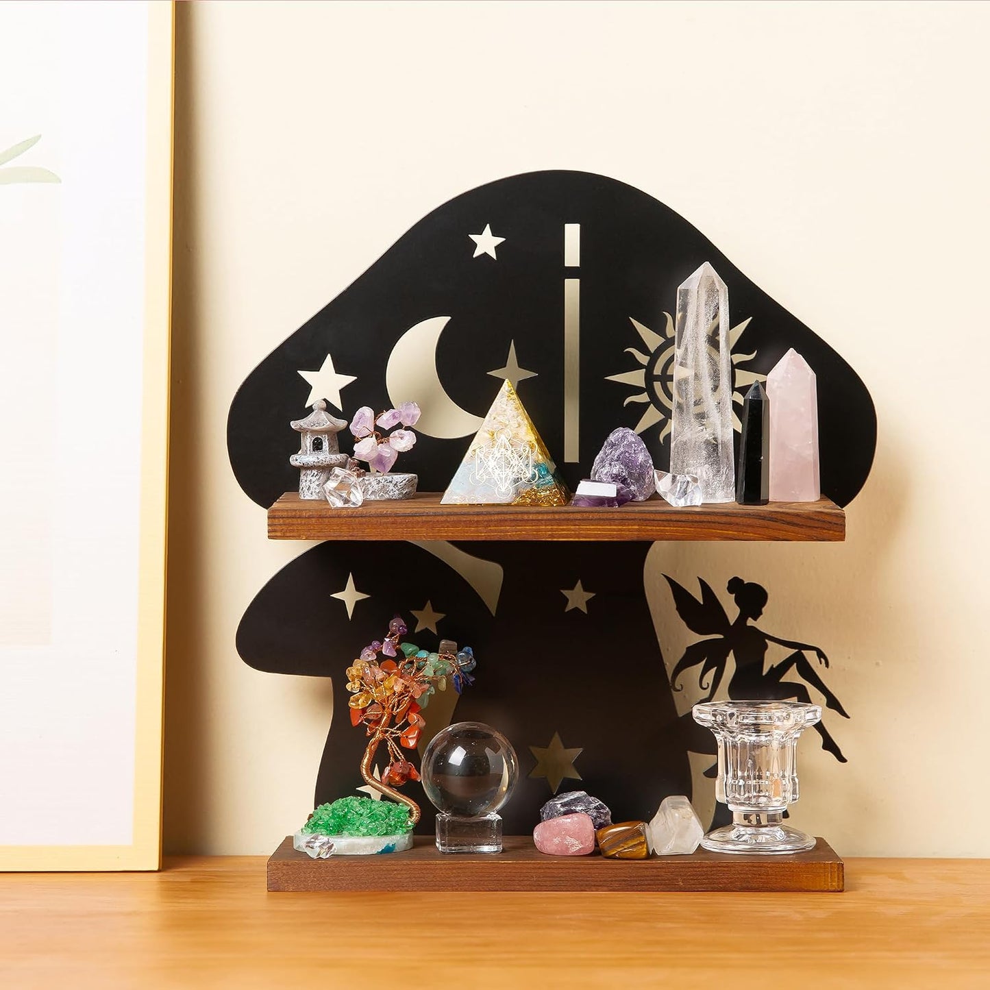 Wooden Mushroom Shelf / Rustic Wall Decor for Crystals