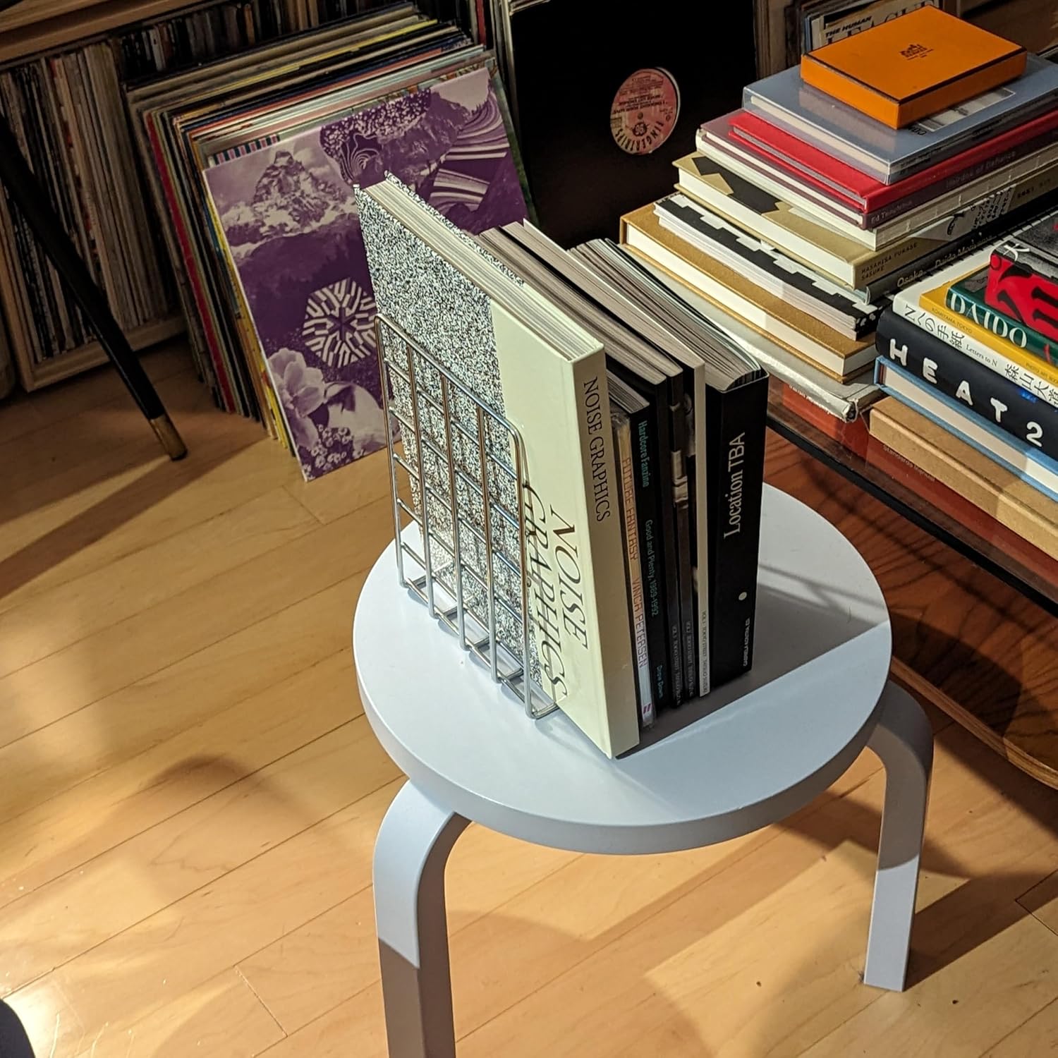 Olio Churvy Record & Book Stand, Chrome Vinyl, Book & Magazine Storage Rack | Holds Vinyl Records, Books, & Magazines