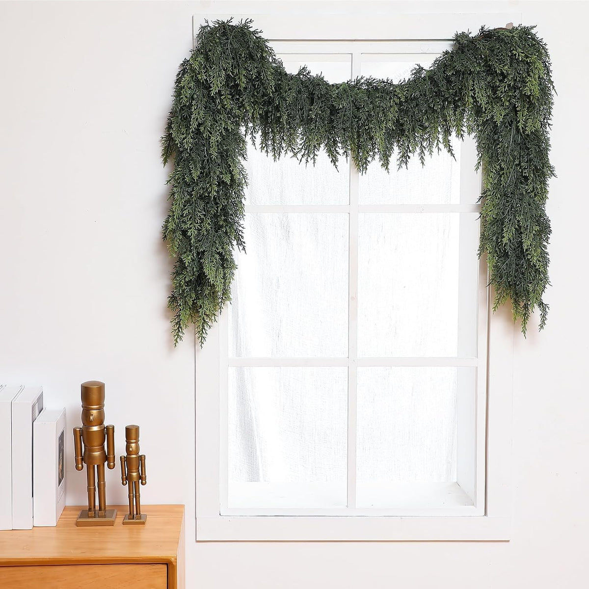 2 Pcs 6 ft Artificial Christmas Cedar Garland | Thick & Lush, Simulation Faux Cedar, Green Fake Pine Needles Garland