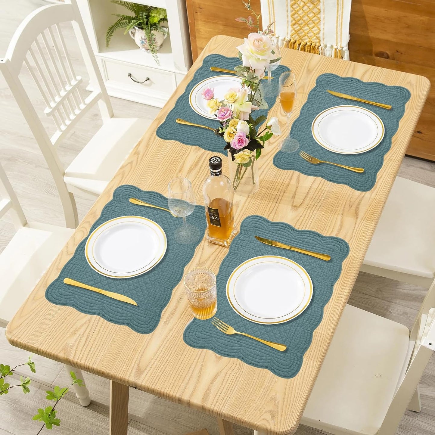 100% Cotton Quilted Placemats Set of 6,Washable Cloth Table Placemats for Kitchen & Dining Table