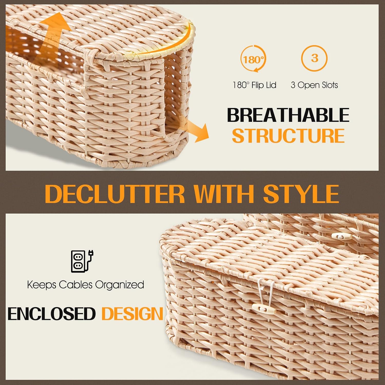 Handwoven Large and Small Cable Organizer Box Cover to Hide Cords and Power / Cream / L+M / Set of 2