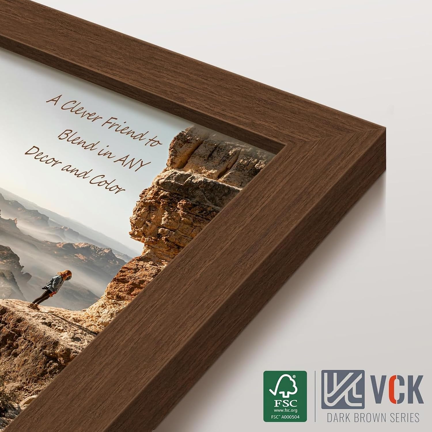 VCK 13x19 Picture Frame Brown 4 Pack, Wide Thick Wood Border, for Prints | Exclusive Woodgrain, Wall Hanging, HD