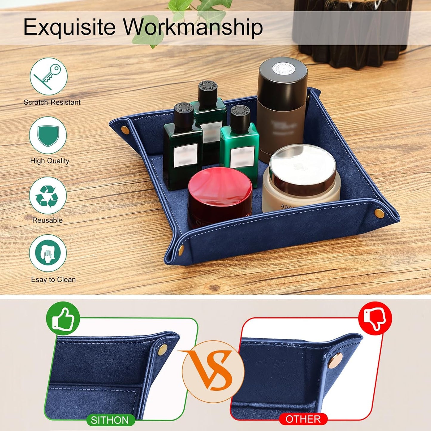Valet Tray Desktop Storage Organizer / Dark Blue