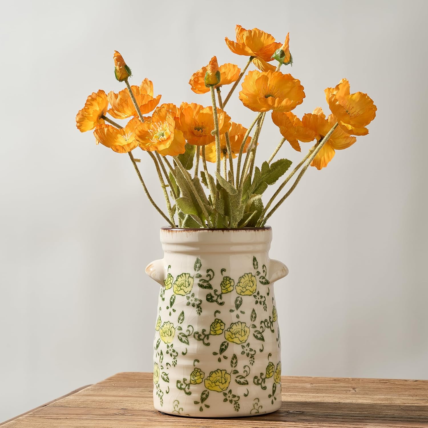 Ceramic Rustic Vase / Gs17323l-yellow Rose / 7.6 Inch