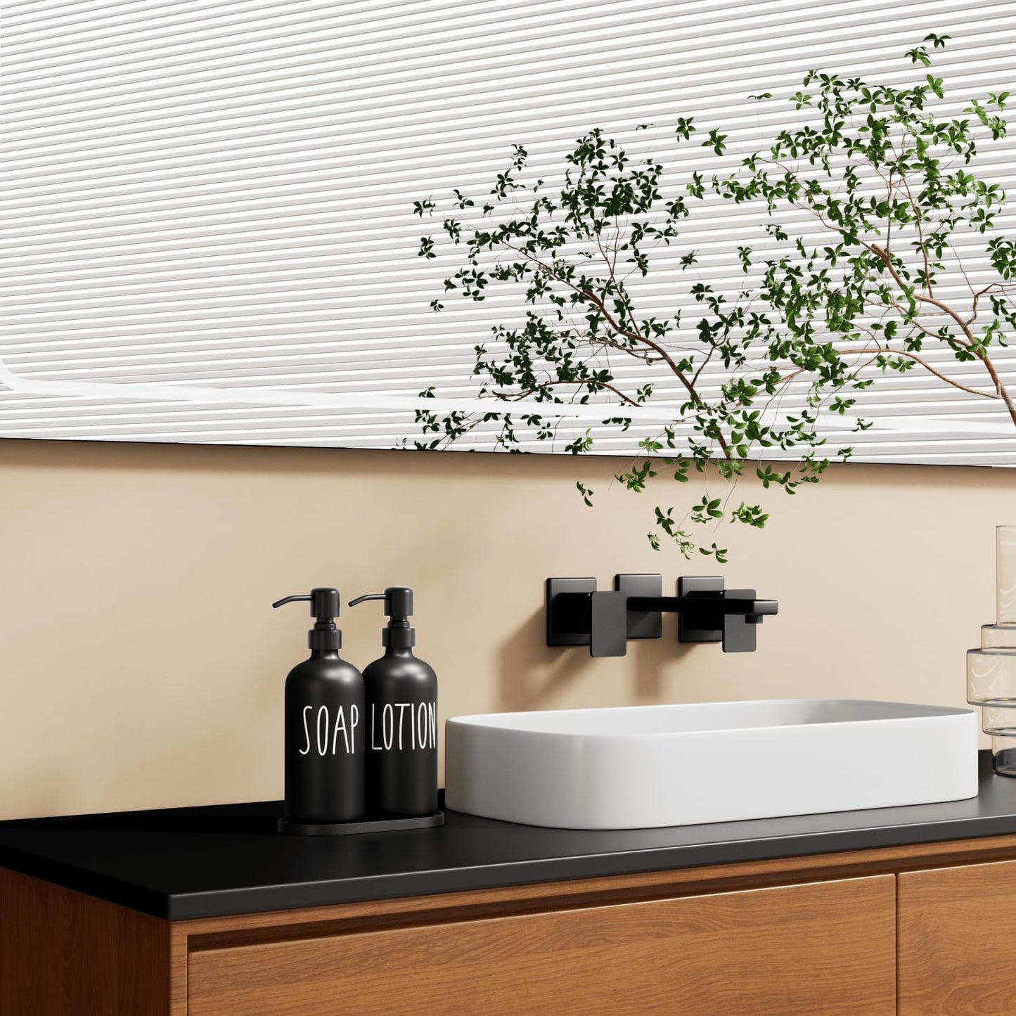 MOMEEMO Black Soap Dispenser Bathroom, Contains Lotion and Hand Soap Dispenser, Suitable for Bathroom Accessories