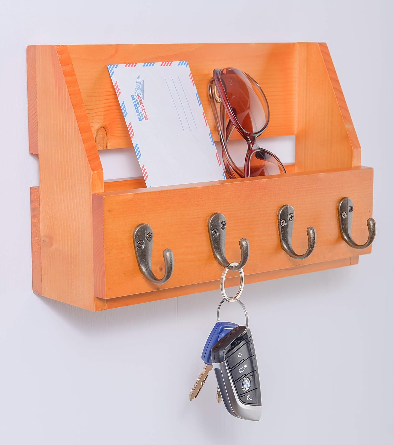 4 Hooks. Made of Solid Wood. Use as Key Rack / Oak