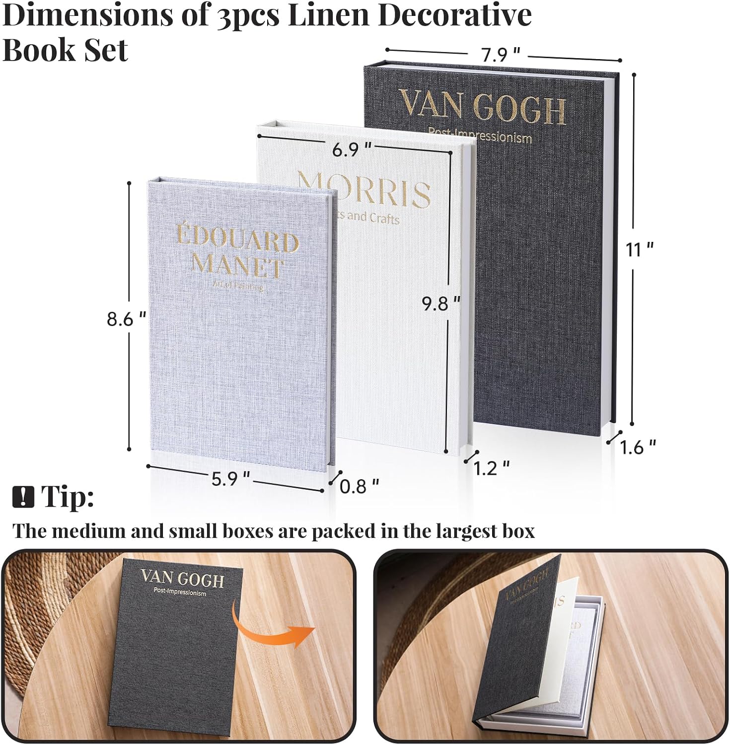 Linen Fake Books for Decoration Aesthetic Faux Book / Set of 3