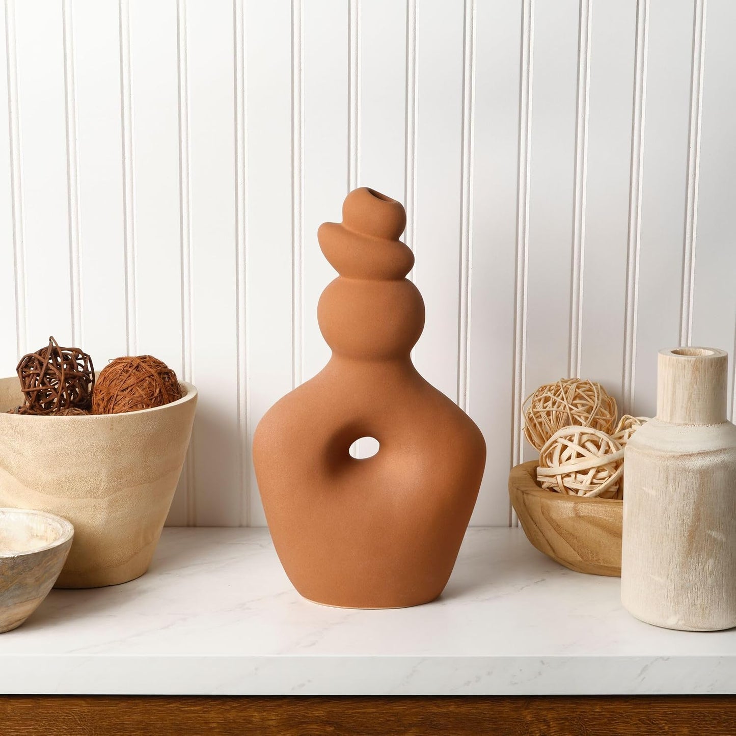 Terracotta Twist Ceramic Stoneware Vase / Teracotta / 13.4 Inch / 13.5 Inch