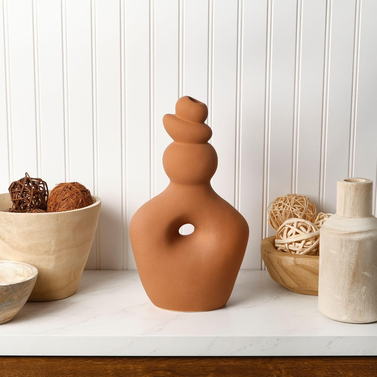 Terracotta Twist Ceramic Stoneware Vase / Teracotta / 13.4 Inch / 13.5 Inch