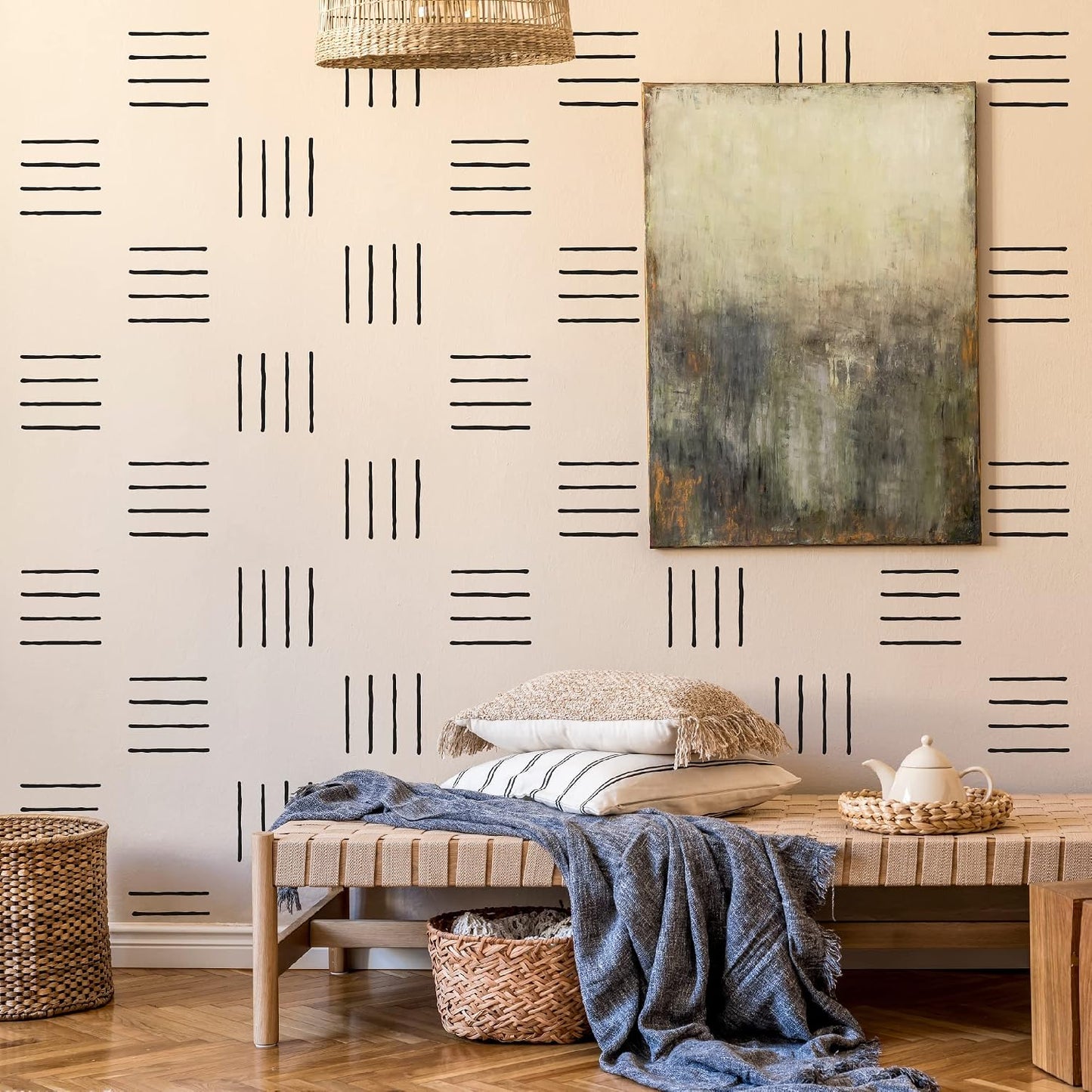 Peel and Stick Modern Boho Line Groups Stripe Wall Stickers / 4 Lines / Black