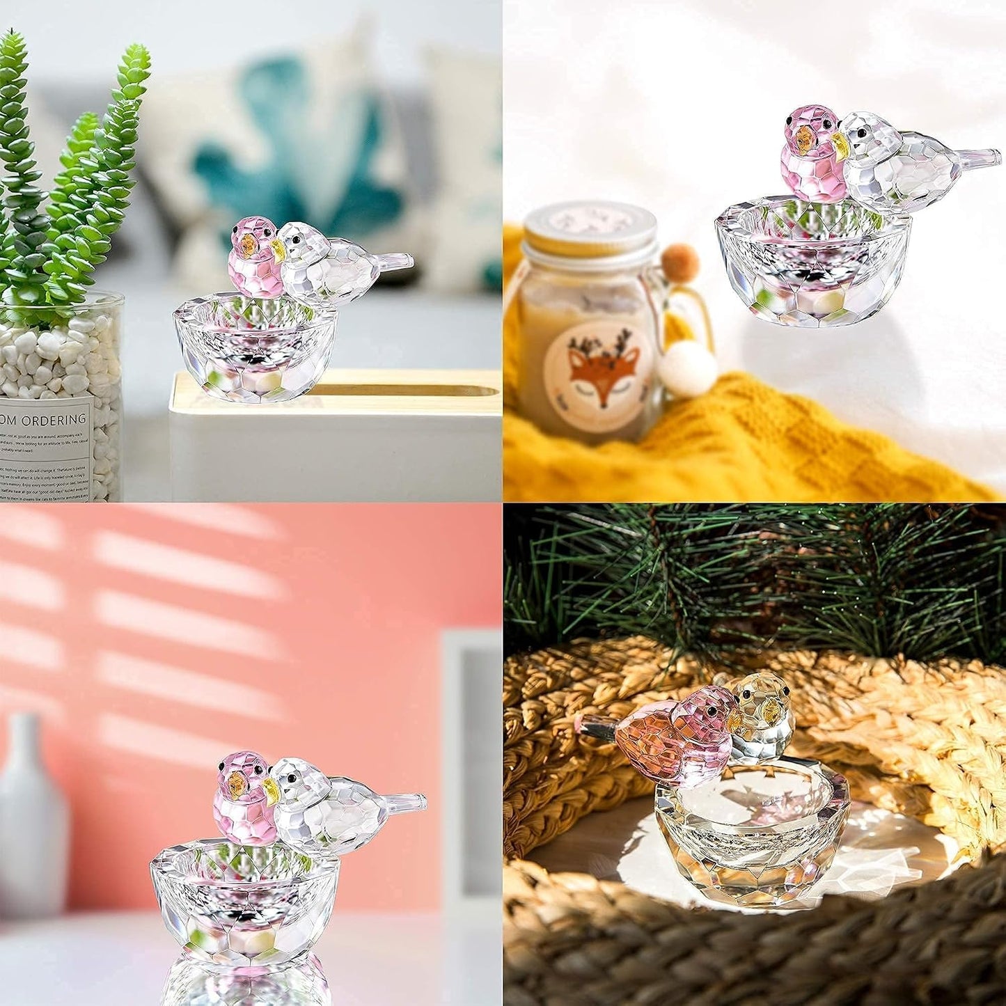3.3'' Crystal Bird Figurine Collectible Art Glass Animal Figurines Table Home Decor / Double Birds