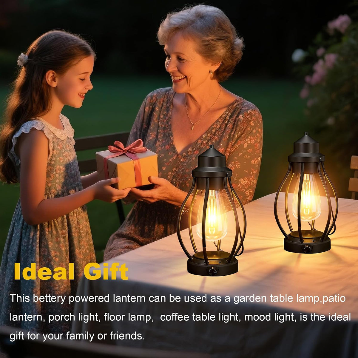 Battery-Powered LED Lanterns Vintage Lights for Camping, 2 Pack Rechargeable Lantern with Dimmerble Warm White Edison