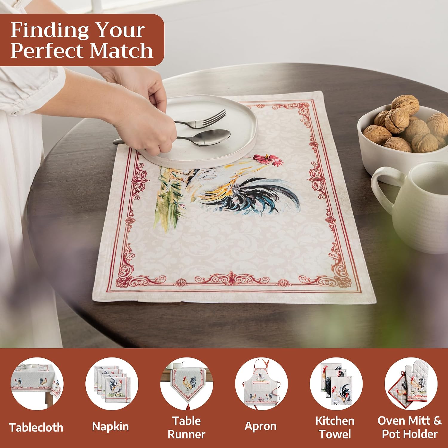 Maison d' Hermine Placemats Set of 4 Reusable 100% Cotton (13"x19") | Cloth Place Mats Washable Table Mats for Kitchen