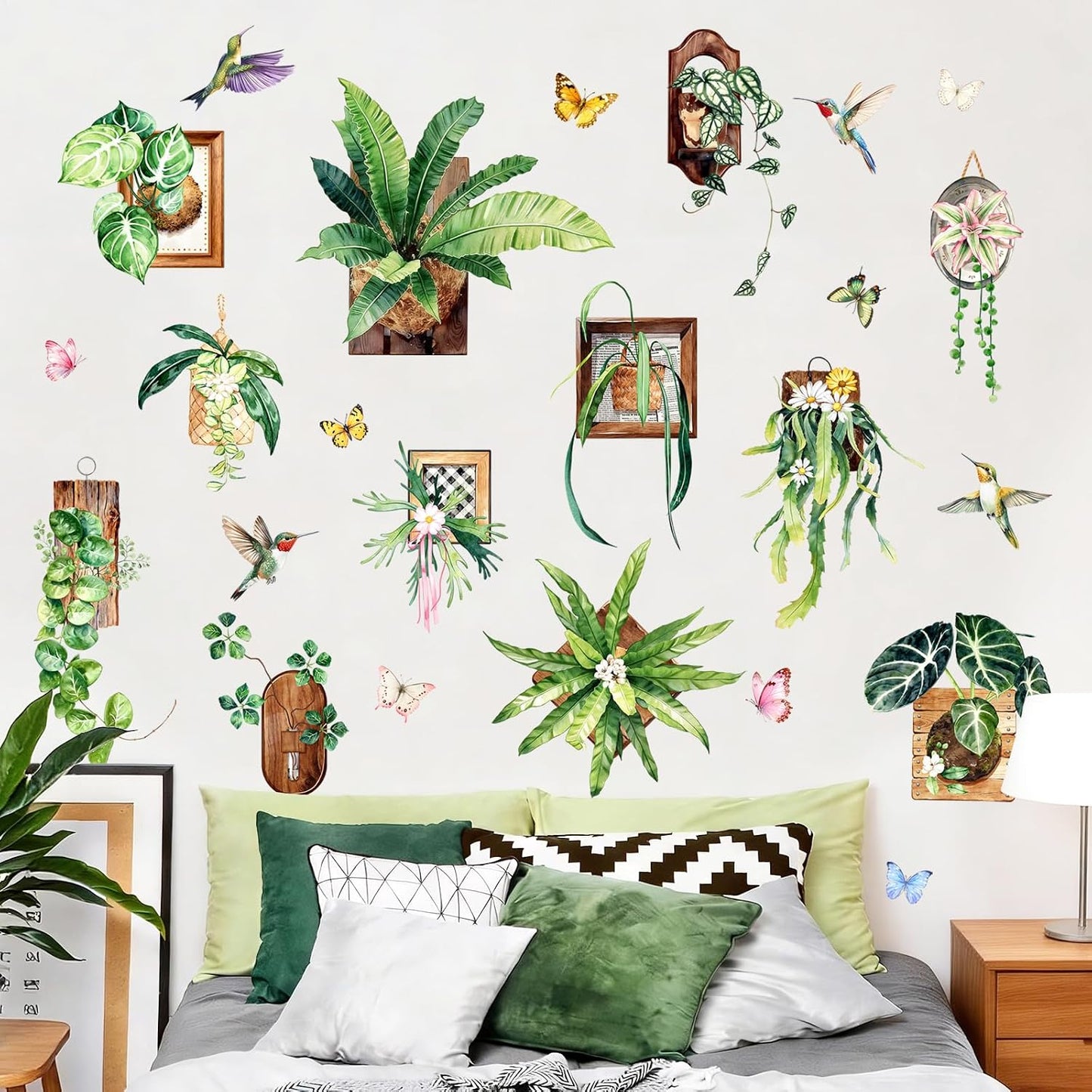 3D Plant Wall Decals Green Hanging Potted Plants Wall Stickers Peel and Stick / Green-potted Plants